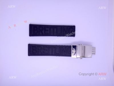 Aftermarket Breitling Black Rubber strap with Silver Buckle 22mm for Breitling Watch